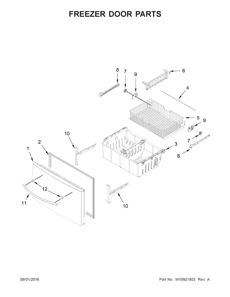 Freezer Door Parts Diagram and Parts List for WRX735SDBH01  Whirlpool Refrigerator