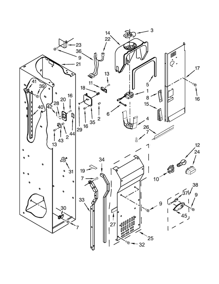 Freezer Liner And Air Flow Parts Diagram and Parts List for KBSD502ESS00  KitchenAid Refrigerator