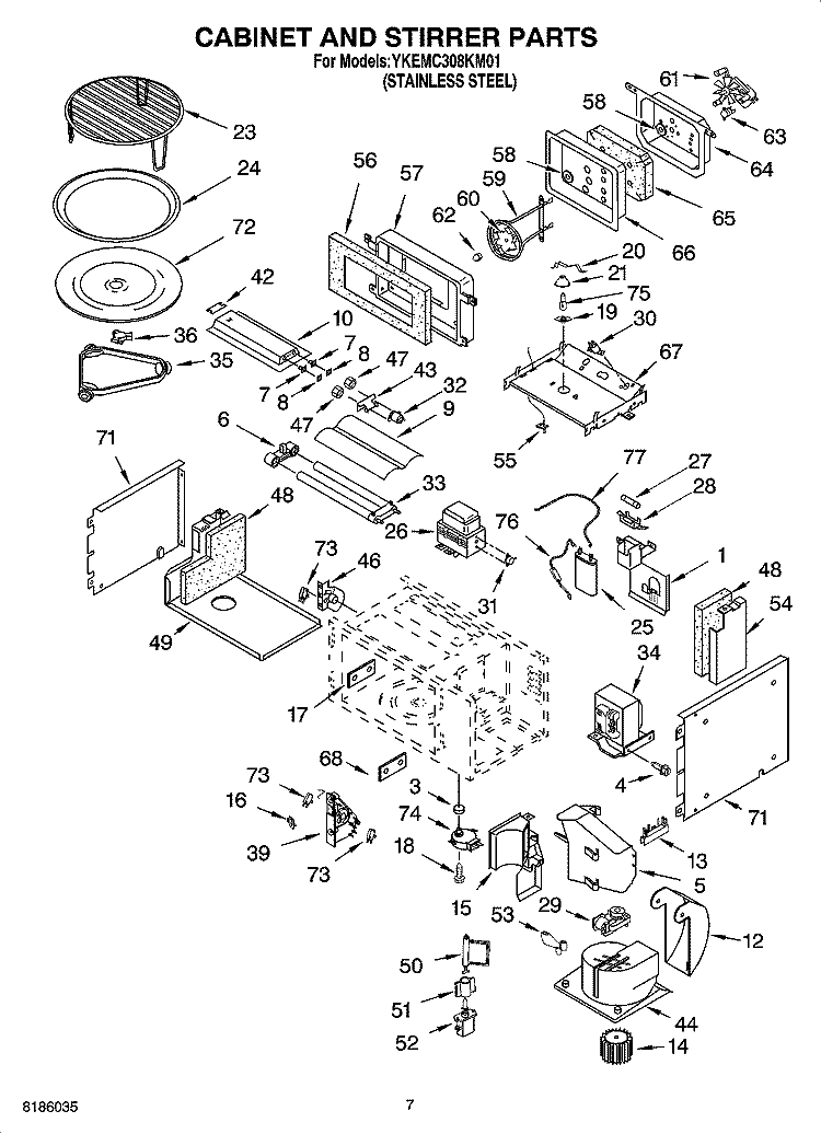 CABINET AND STIRRER PARTS Diagram and Parts List for YKEMC308KM01  KitchenAid Microwave Oven Combo
