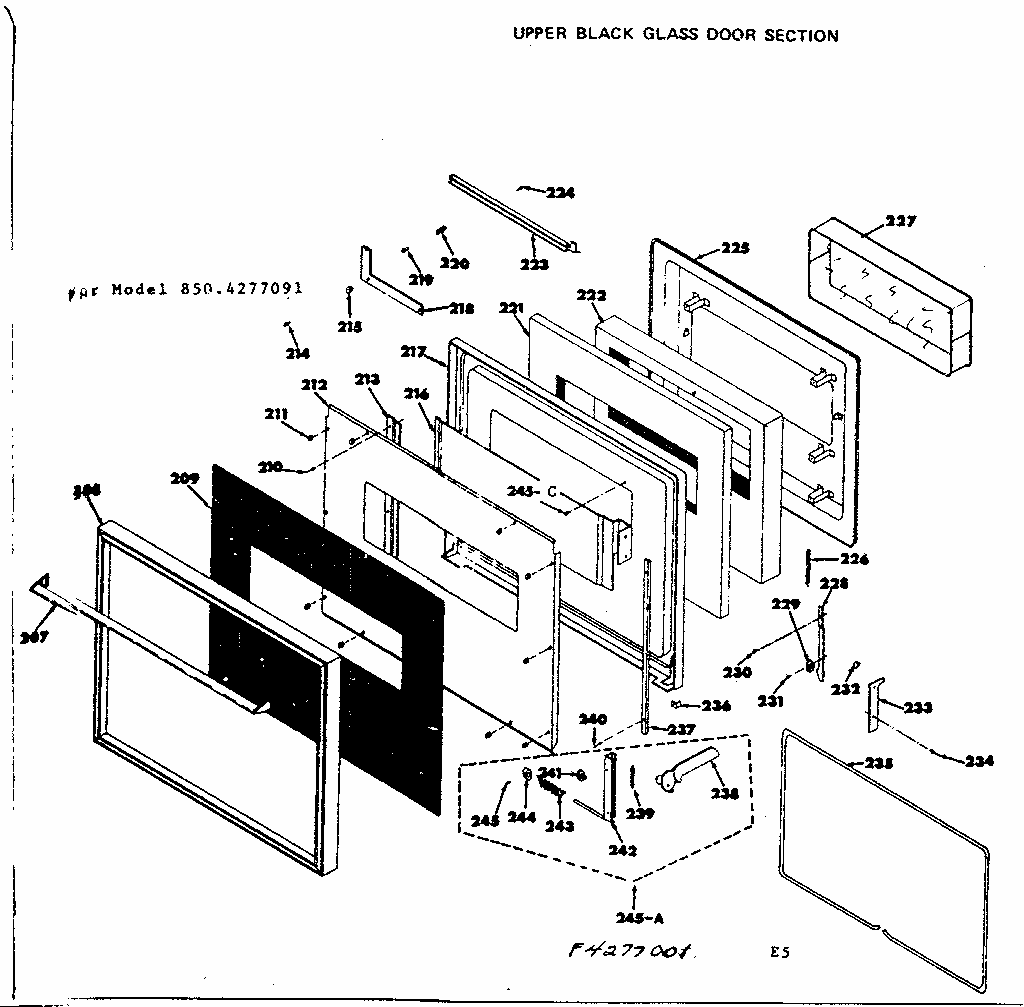 Upper Black Glass Door Section Diagram and Parts List for 8504277081  Kenmore Range