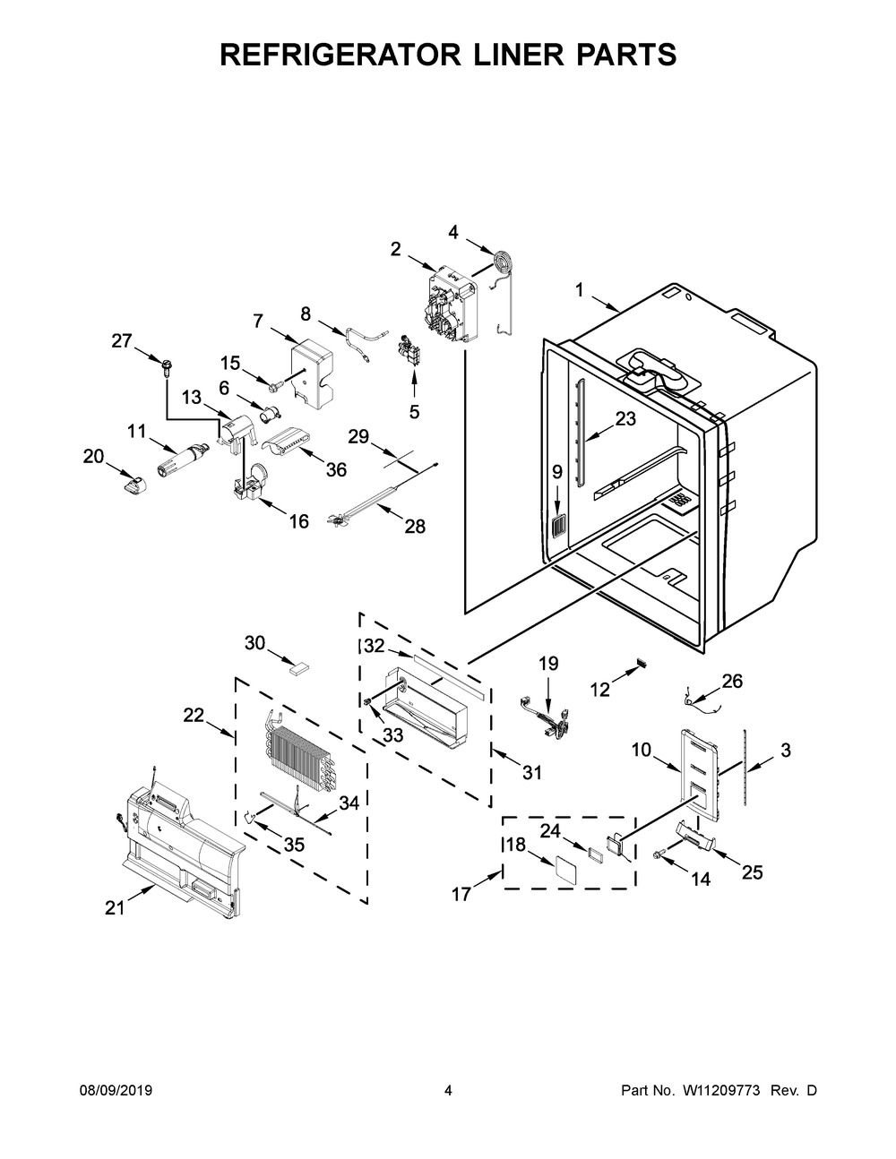 Refrigerator Liner Parts Diagram and Parts List for KRFC704FSS01  Whirlpool Refrigerator