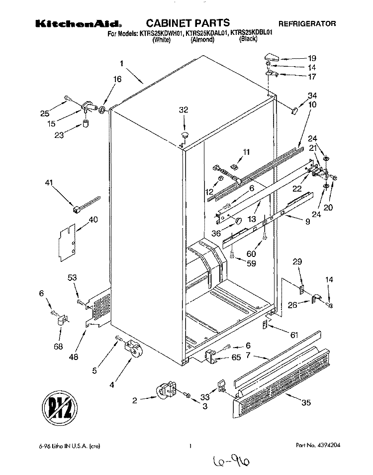 CABINET Diagram and Parts List for KTRS25KDAL01  KitchenAid Refrigerator