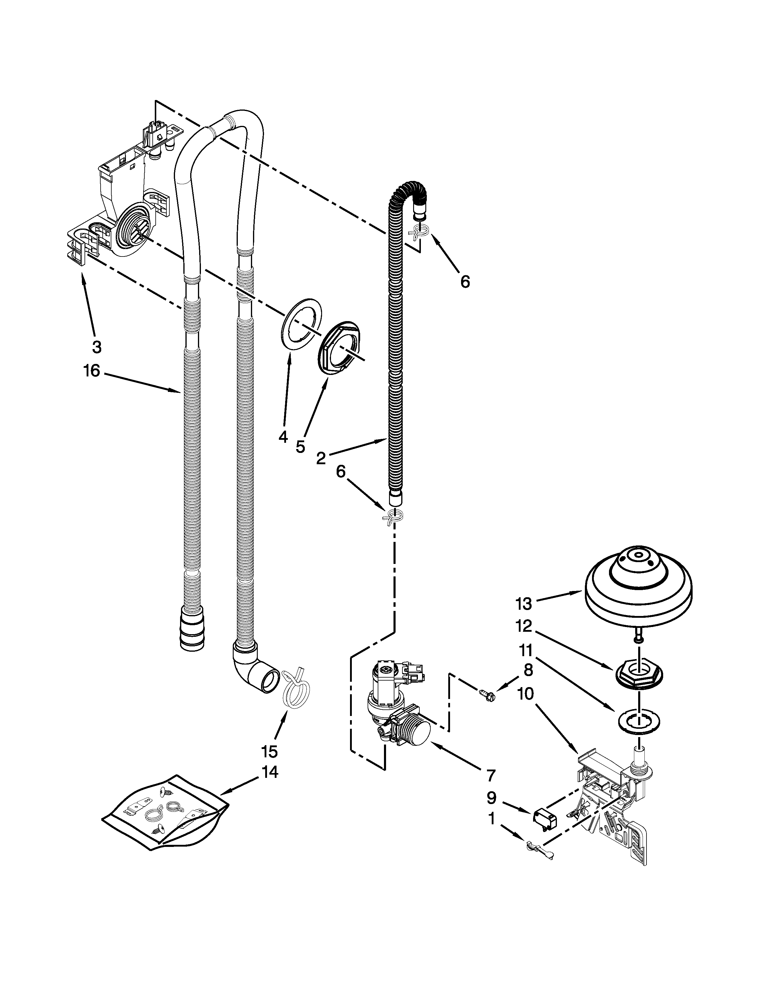 Fill, Drain And Overfill Parts Diagram and Parts List for IUD8555DX3  Whirlpool Dishwasher