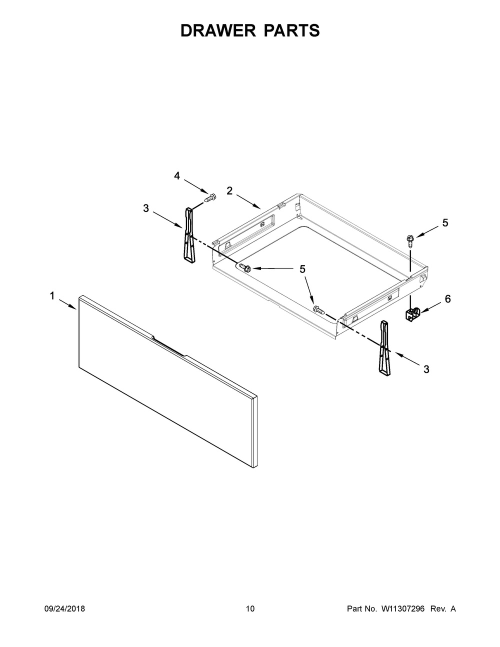 Drawer Parts Diagram and Parts List for WFE515S0ES2  Whirlpool Range