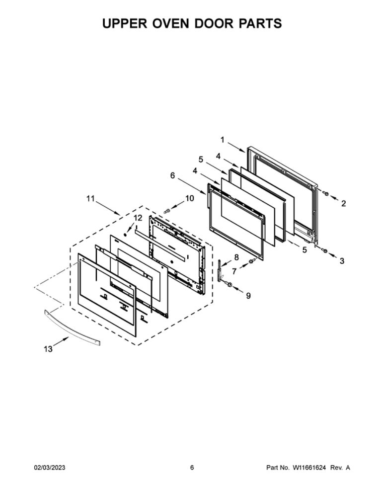 Upper Oven Door Parts 2 Diagram and Parts List for WOD77EC7HV20  Whirlpool Wall Oven