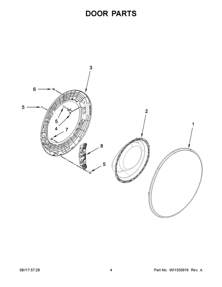 Door Parts Diagram and Parts List for 8TWFW8620HW2  Whirlpool Washer