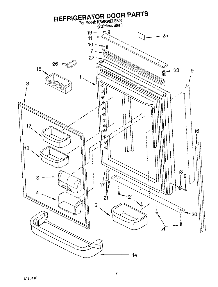 REFRIGERATOR DOOR PARTS Diagram and Parts List for KBRP20ELSS00  KitchenAid Refrigerator