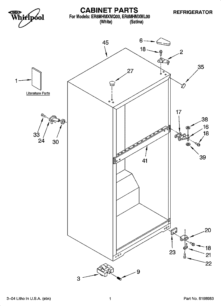 CABINET PARTS Diagram and Parts List for ER8MHMXML00  Whirlpool Refrigerator