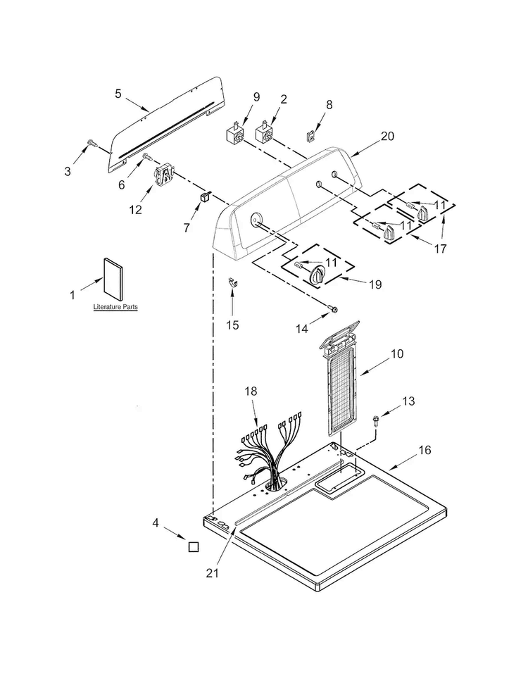 Top & Console Diagram and Parts List for 11062332510  Kenmore Dryer