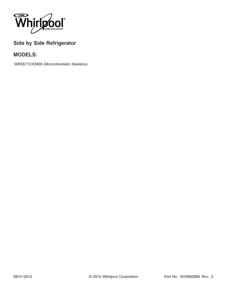 Cover Sheet Diagram and Parts List for WRS571CIDM00  Whirlpool Refrigerator