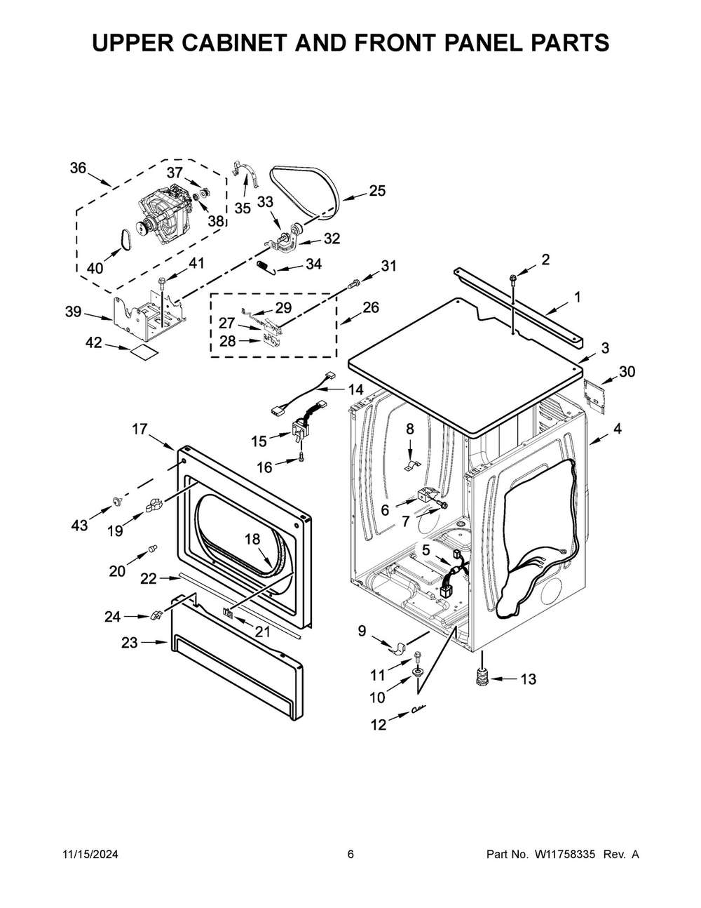 04 - Upper Cabinet And Front Panel Parts Diagram and Parts List for MLE27PDFYW0  Whirlpool Dryer