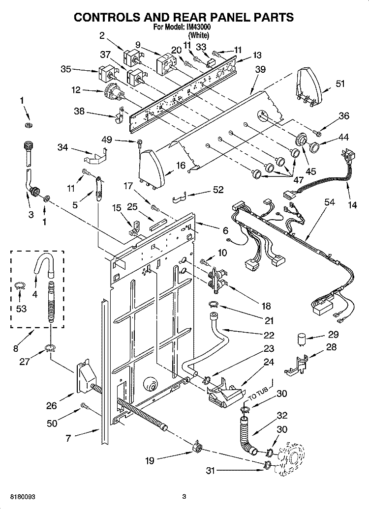 CONTROLS AND REAR PANEL PARTS Diagram and Parts List for IM43000  Inglis Washer