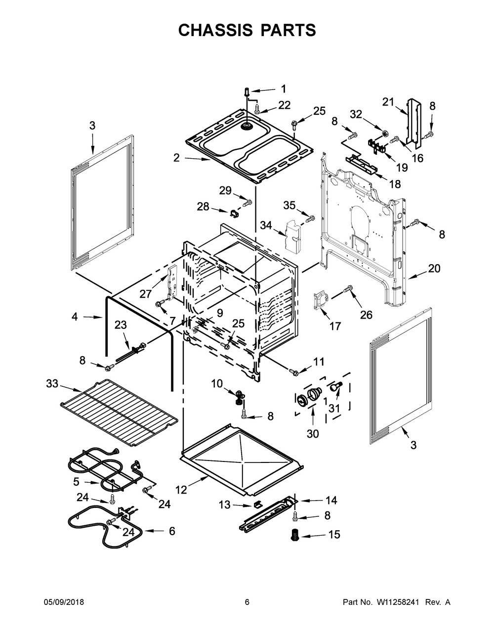Chassis Parts Diagram and Parts List for WFC150M0EB2  Whirlpool Range