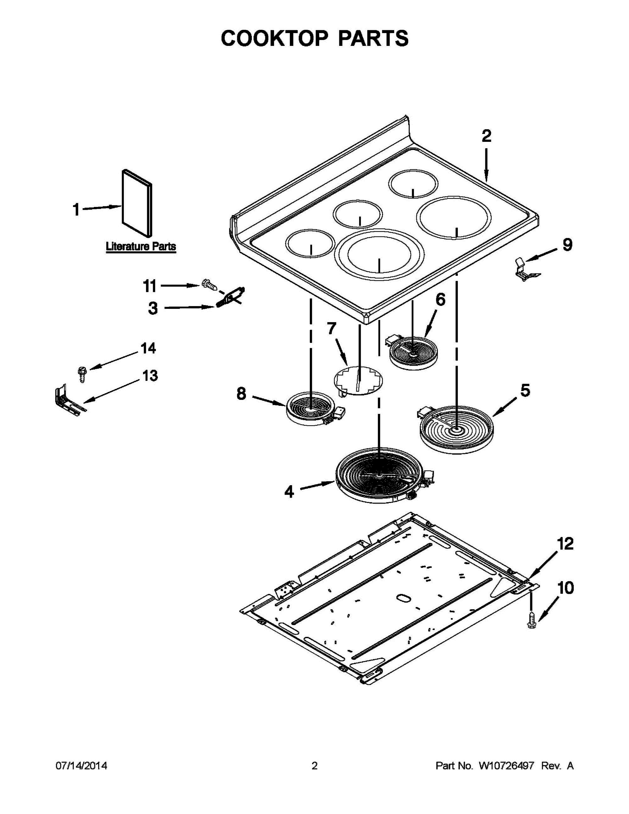02 - COOKTOP PARTS Diagram and Parts List for YKERS202BSS1  Whirlpool Range