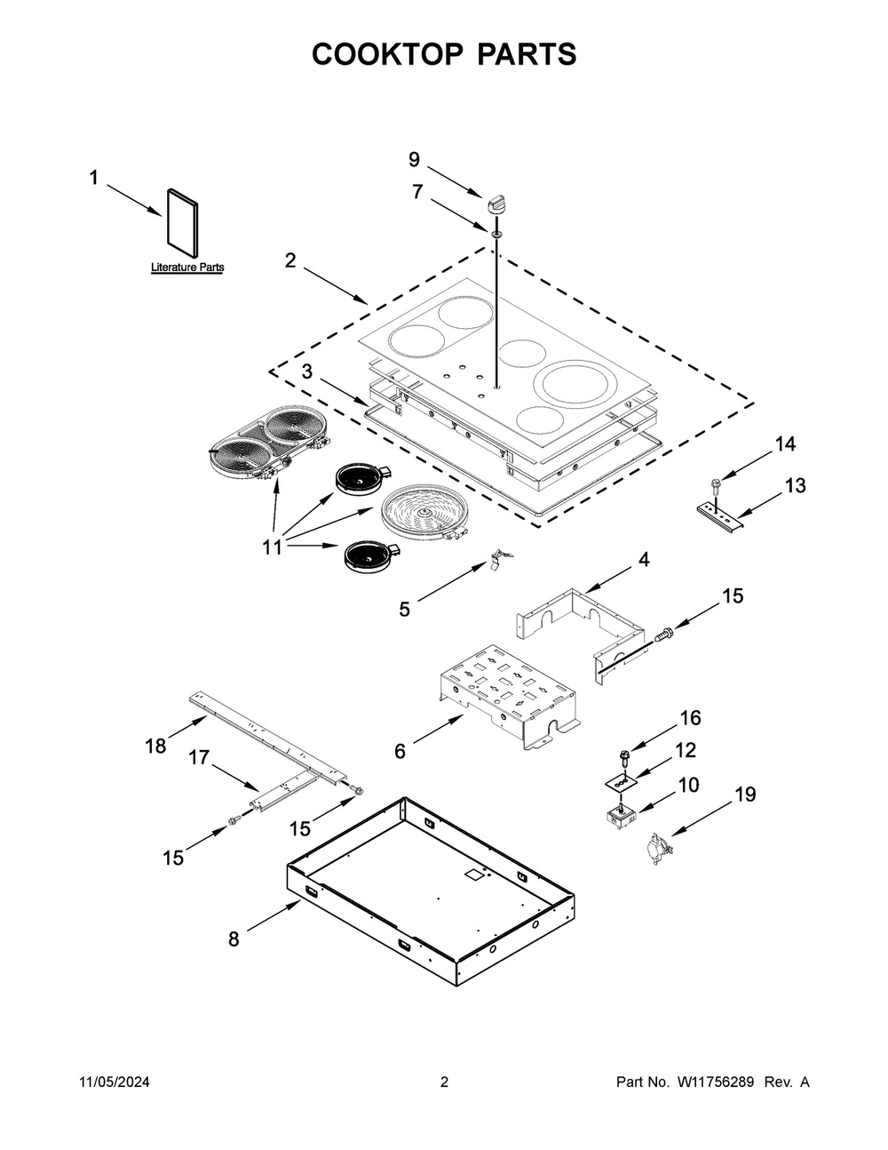 02 - Cooktop Parts Diagram and Parts List for MEC8836HS01  Whirlpool Cooktop