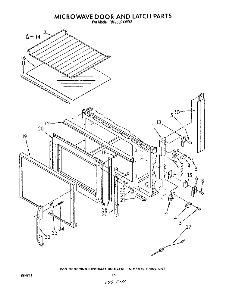 MICROWAVE DOOR AND LATCH , LIT/OPTIONAL Diagram and Parts List for RM988PXVN2  Whirlpool Microwave Oven Combo