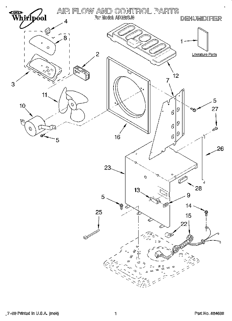 SECTION Diagram and Parts List for AD025SJ0  Whirlpool Dehumidifier