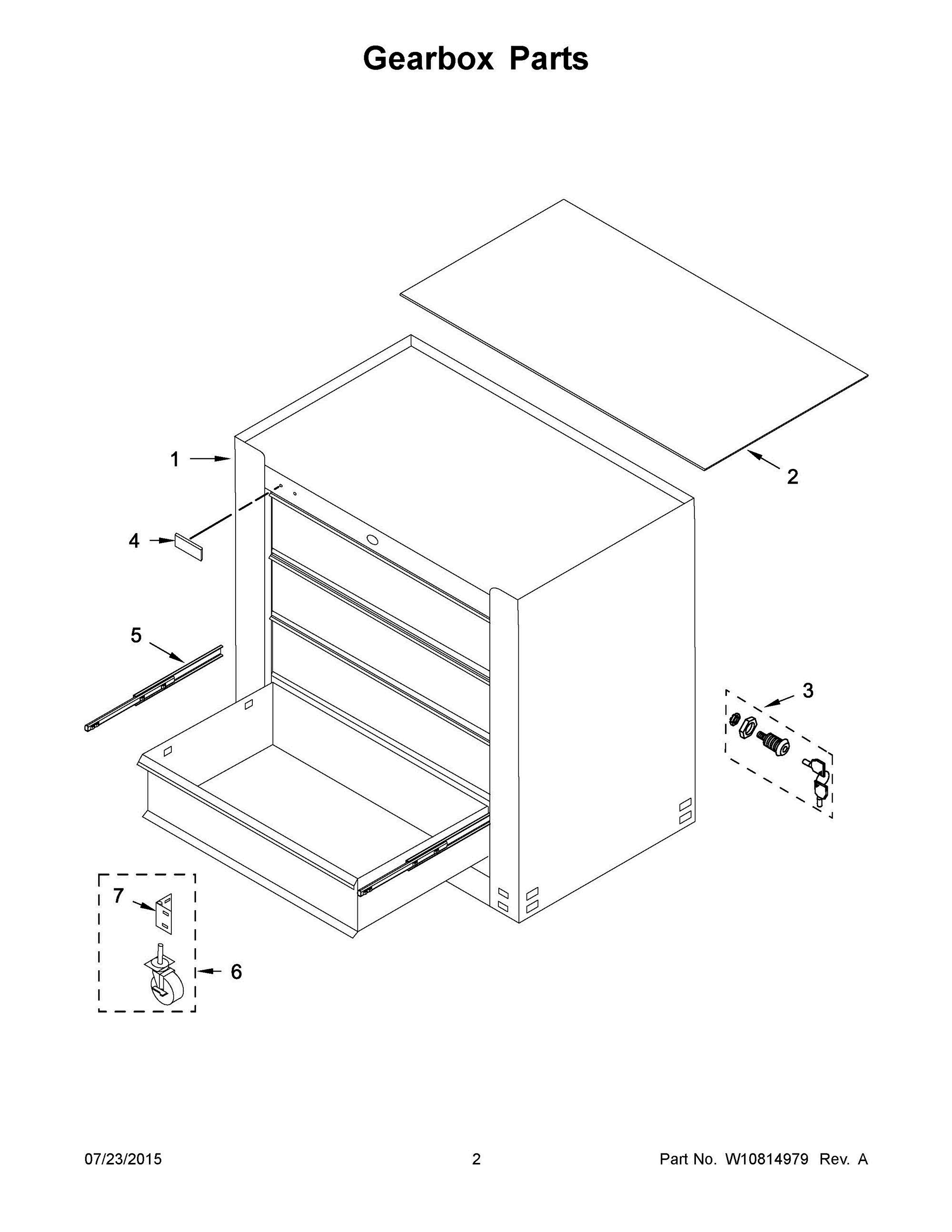 02 - GEARBOX PARTS Diagram and Parts List for GAGD264DBG00  Whirlpool Tool Stand & Cart
