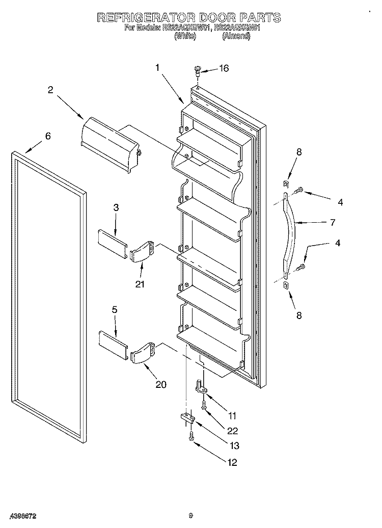 REFRIGERATOR DOOR Diagram and Parts List for RS22AQXGW01  Roper Refrigerator