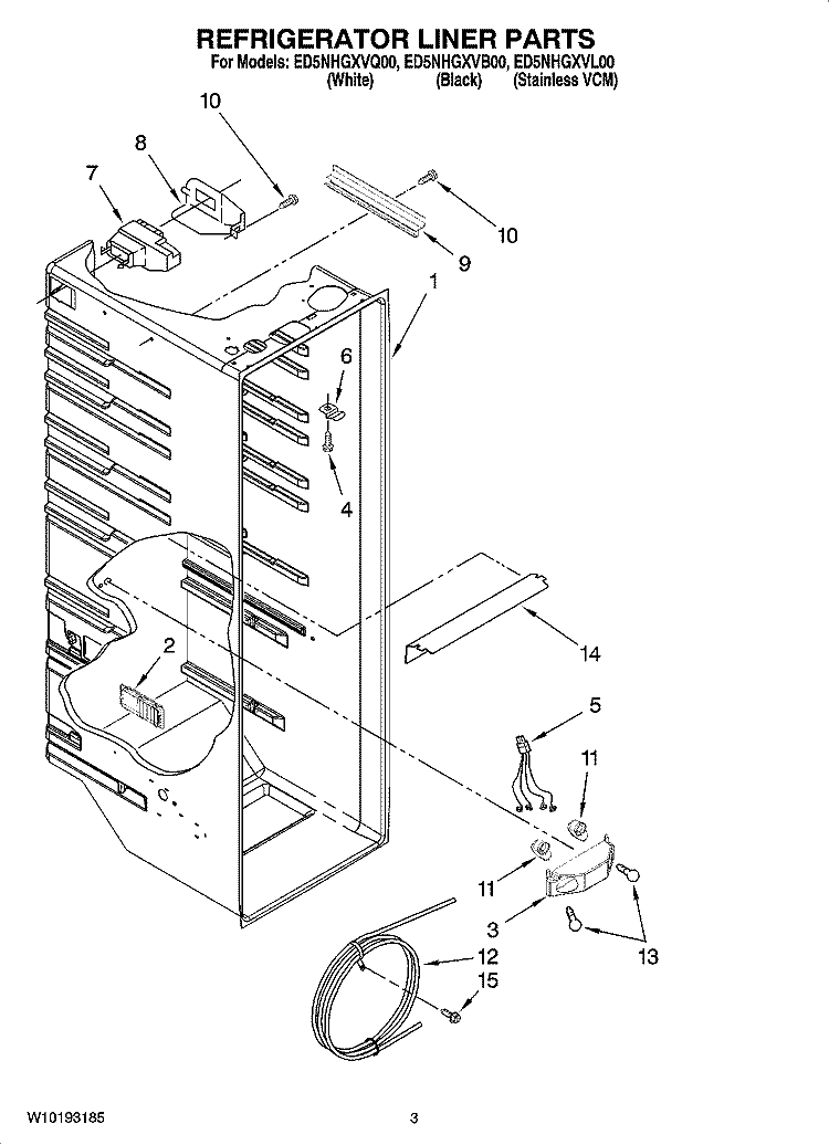 REFRIGERATOR LINER PARTS Diagram and Parts List for ED5NHGXVQ00  Whirlpool Refrigerator