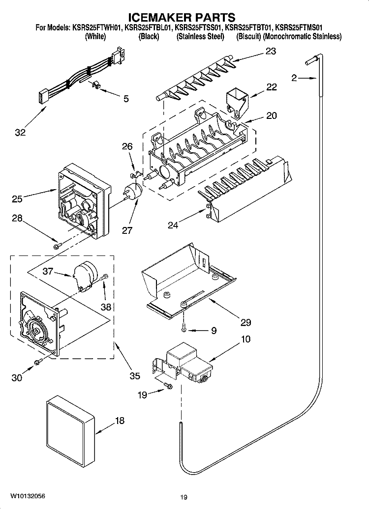 ICEMAKER PARTS, OPTIONAL PARTS (NOT INCLUDED) Diagram and Parts List for KSRS25FTSS01  KitchenAid Refrigerator