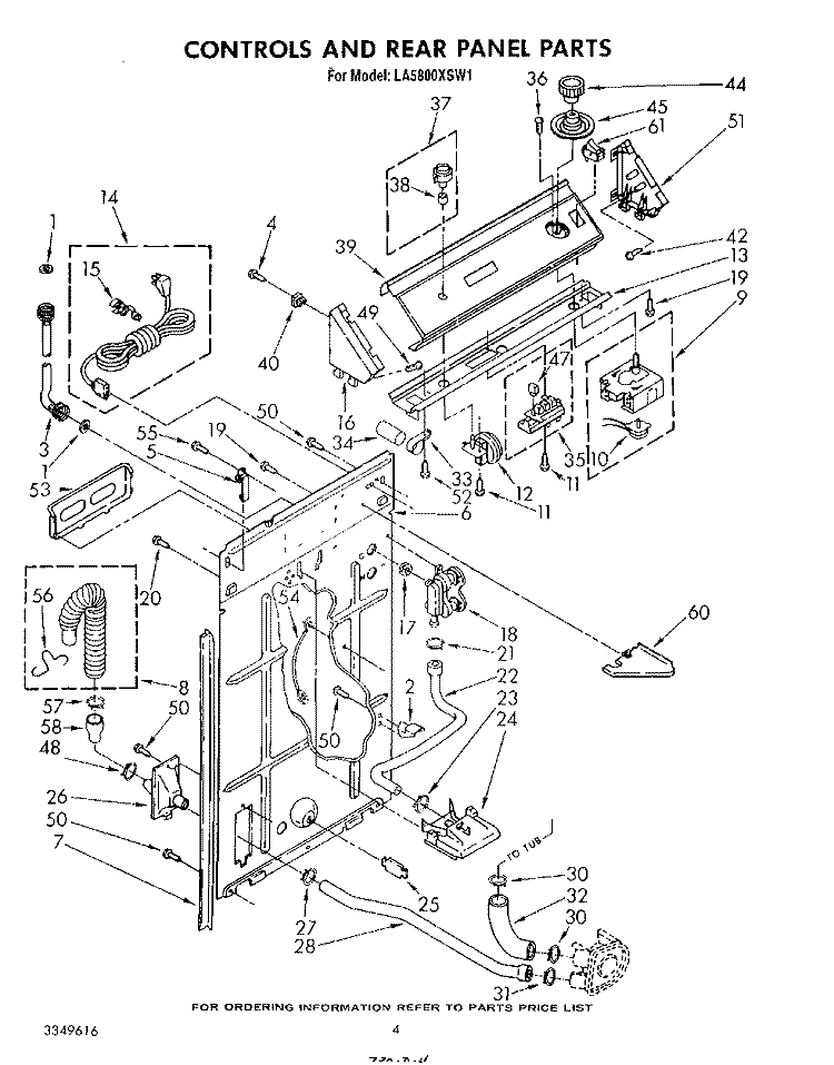CONTROLS AND REAR PANEL Diagram and Parts List for LA5800XSW1  Whirlpool Washer