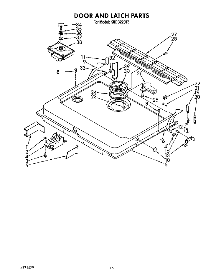 DOOR AND LATCH Diagram and Parts List for KUDC220T5  KitchenAid Dishwasher