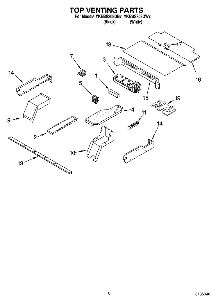 TOP VENTING PARTS, OPTIONAL PARTS Diagram and Parts List for YKEBS208DB7  KitchenAid Wall Oven