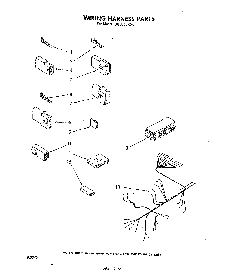 WIRING HARNESS Diagram and Parts List for DU5000XL0  Whirlpool Dishwasher