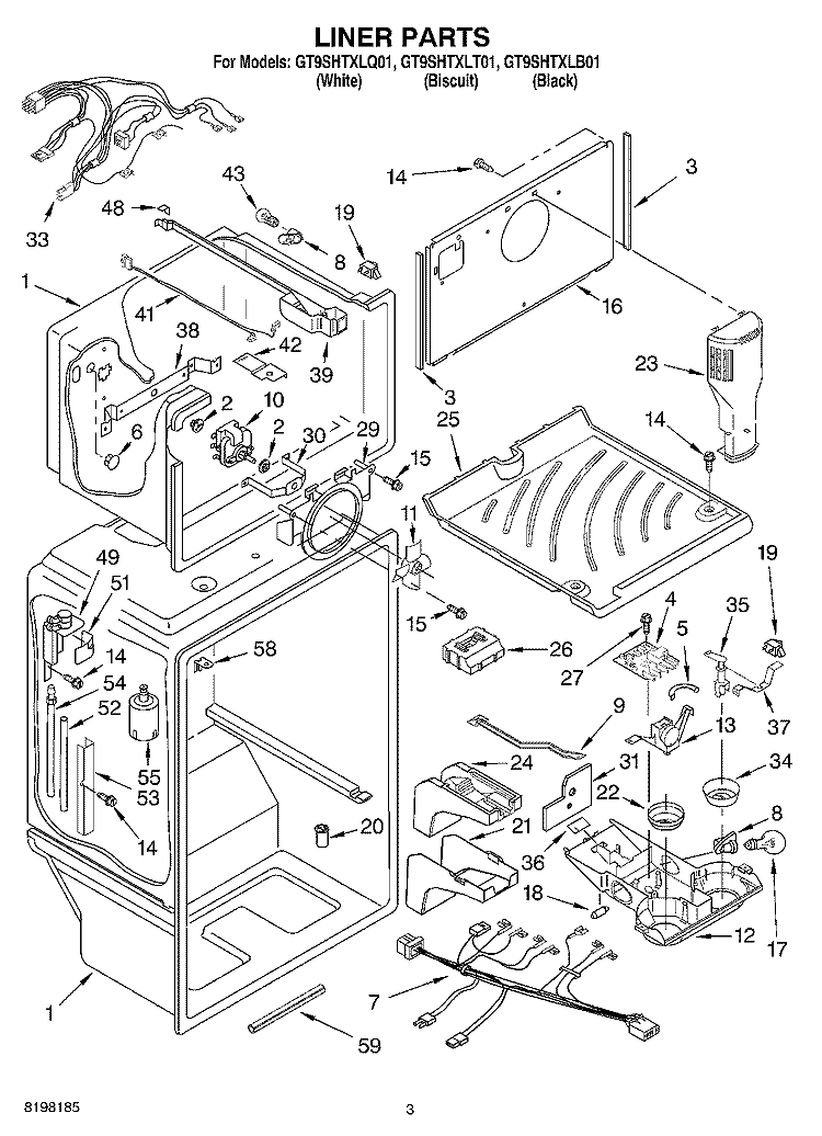 LINER Diagram and Parts List for GT9SHTXLB01  Whirlpool Refrigerator