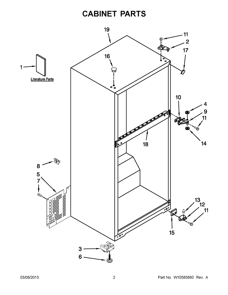 CABINET PARTS Diagram and Parts List for W8TXNGFWB03  Whirlpool Refrigerator