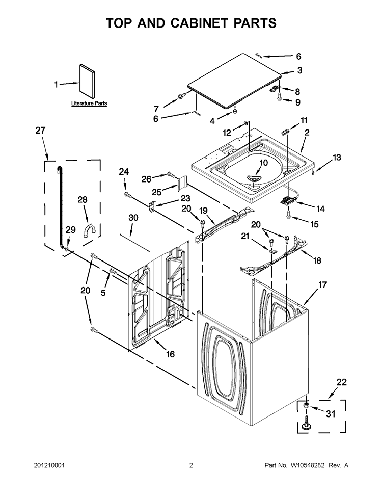 TOP AND CABINET PARTS Diagram and Parts List for ITW4600YQ1  Inglis Washer