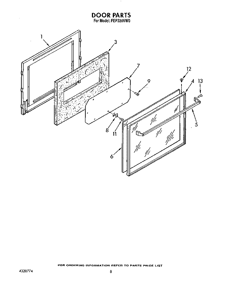 DOOR Diagram and Parts List for FEP320VW0  Roper Range
