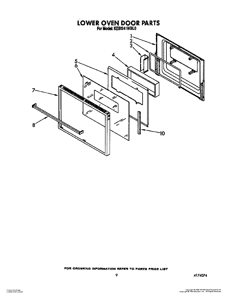 LOWER OVEN DOOR Diagram and Parts List for KEBI241WBL0  KitchenAid Wall Oven