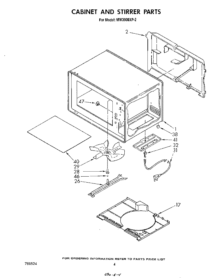 CABINET AND STIRRER Diagram and Parts List for MW3000XP2  Whirlpool Microwave