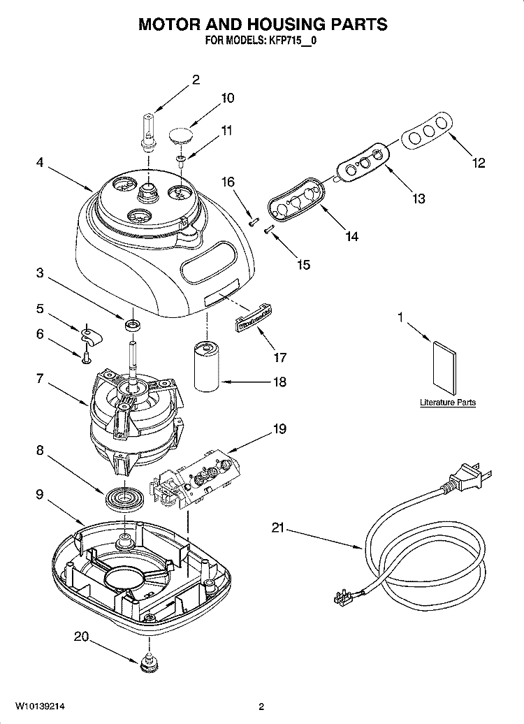 MOTOR AND HOUSING PARTS Diagram and Parts List for KFP715ER0  KitchenAid Food Processor