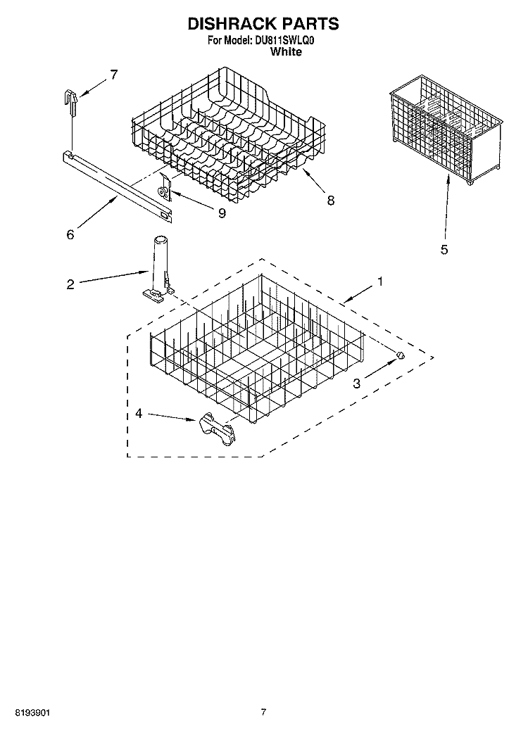 DISHRACK PARTS Diagram and Parts List for DU811SWLQ0  Whirlpool Dishwasher