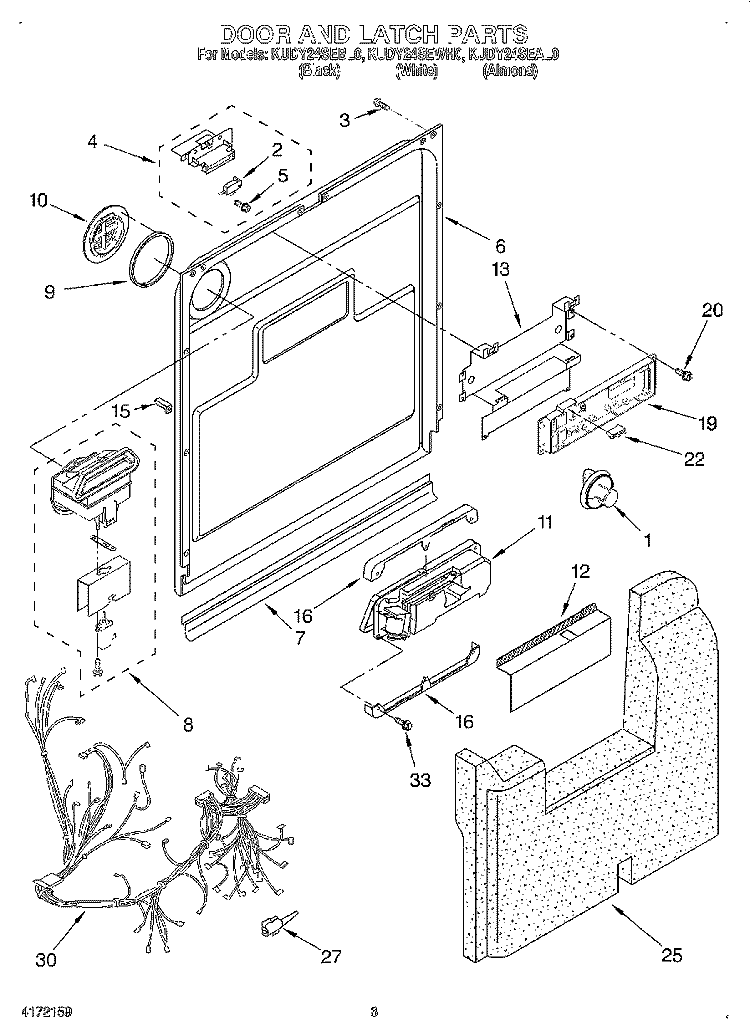 DOOR AND LATCH Diagram and Parts List for KUDY24SEWH0  KitchenAid Dishwasher