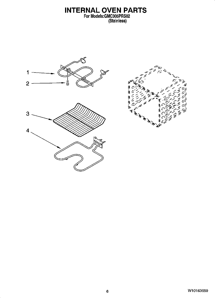 INTERNAL OVEN PARTS Diagram and Parts List for GMC305PRS02  Whirlpool Microwave Oven Combo