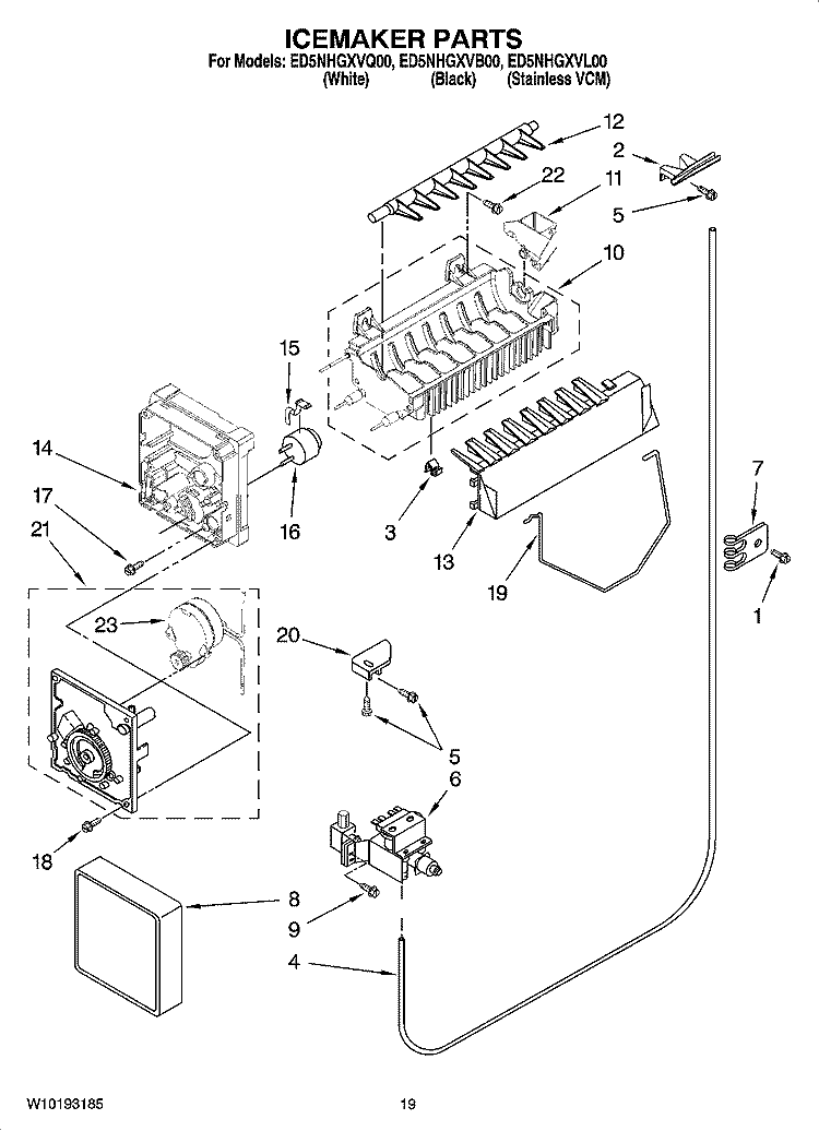 ICEMAKER PARTS, OPTIONAL PARTS (NOT INCLUDED) Diagram and Parts List for ED5NHGXVQ00  Whirlpool Refrigerator