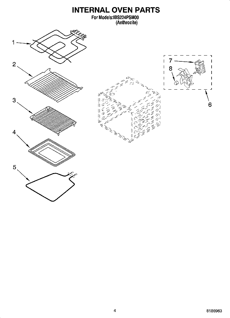INTERNAL OVEN PARTS Diagram and Parts List for IBS224PSM00  Whirlpool Wall Oven