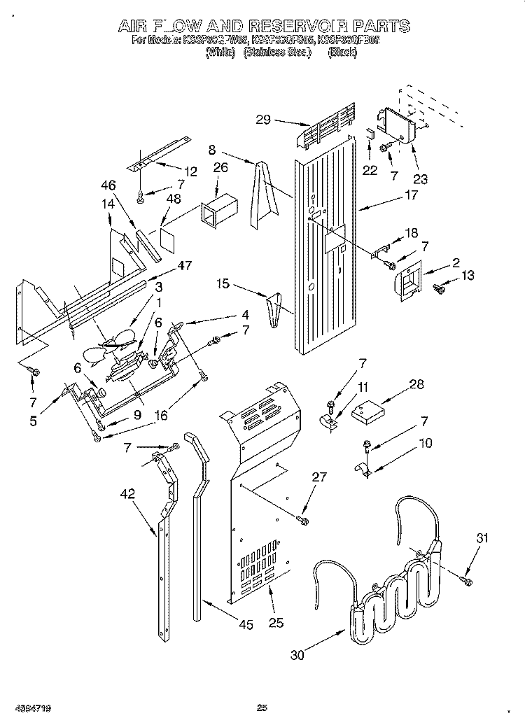 AIR FLOW AND RESERVOIR Diagram and Parts List for KSSP36QFB05  KitchenAid Refrigerator