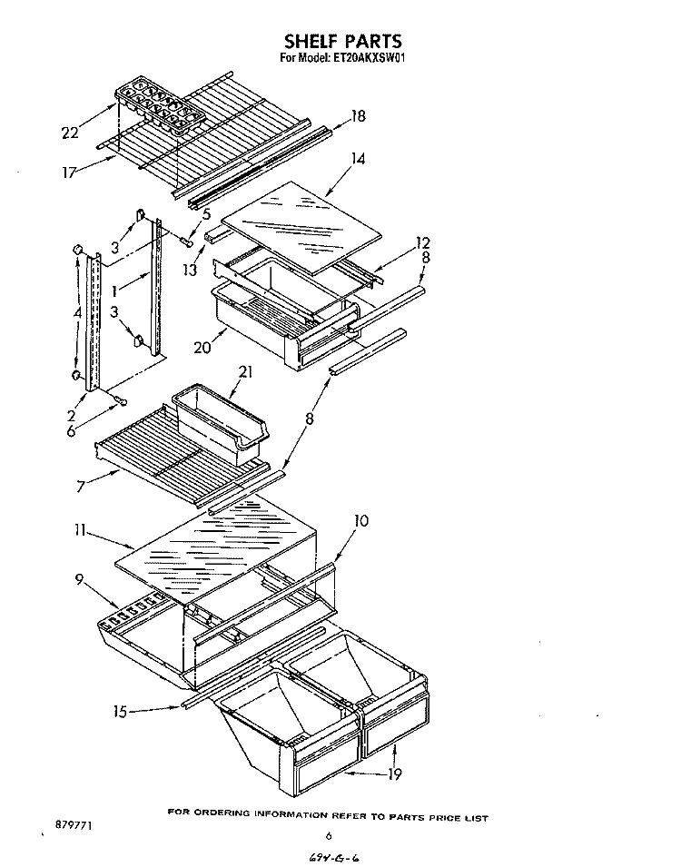 SHELF Diagram and Parts List for ET20AKXSW01  Whirlpool Refrigerator