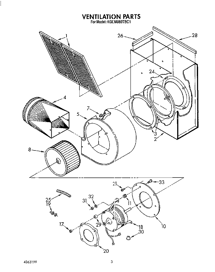 VENTILATION Diagram and Parts List for KGCM860TBC1  KitchenAid Cooktop