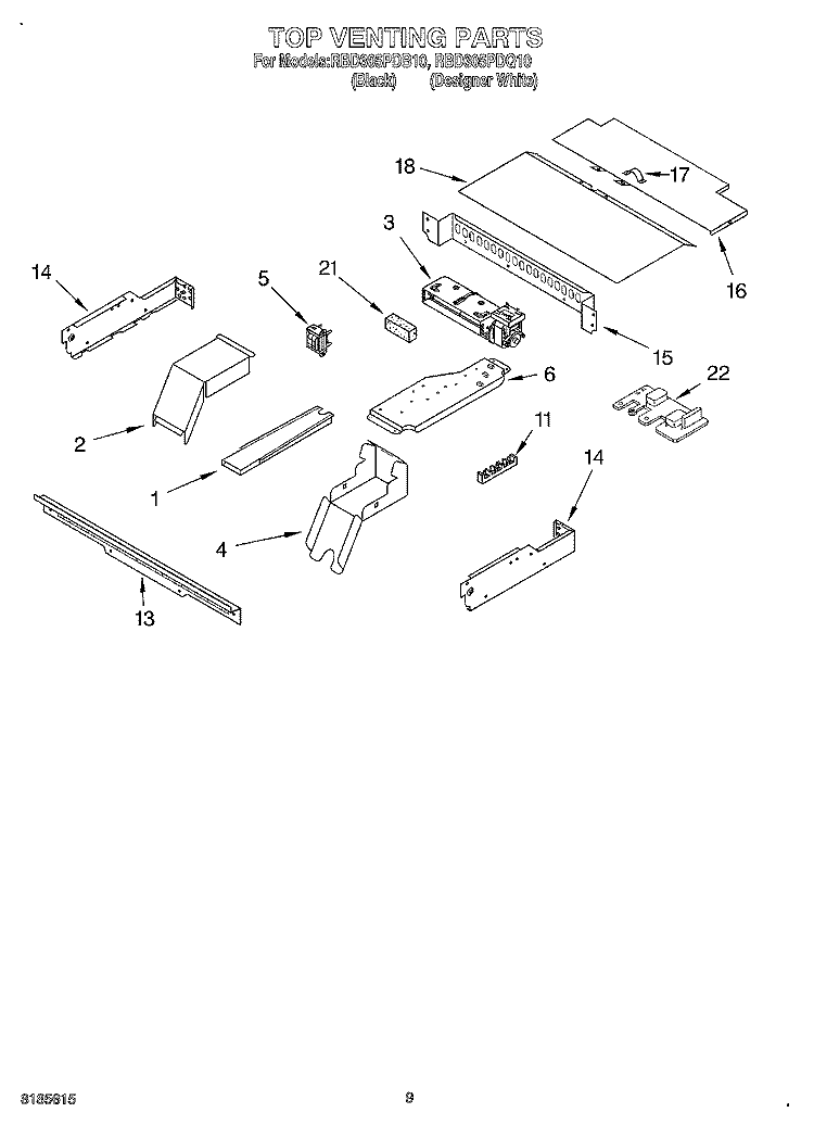 TOP VENTING, OPTIONAL Diagram and Parts List for RBD305PDQ10  Whirlpool Wall Oven