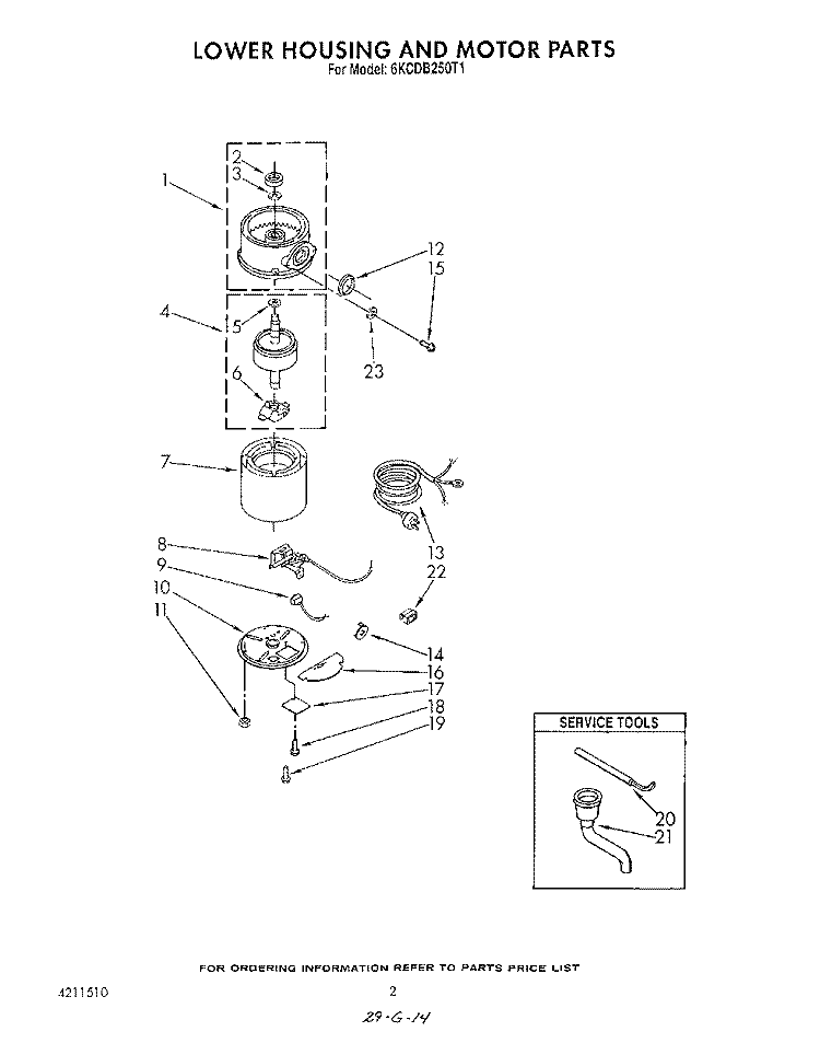 SECTION Diagram and Parts List for 6KCDB250T1  KitchenAid Food Waste Disposer