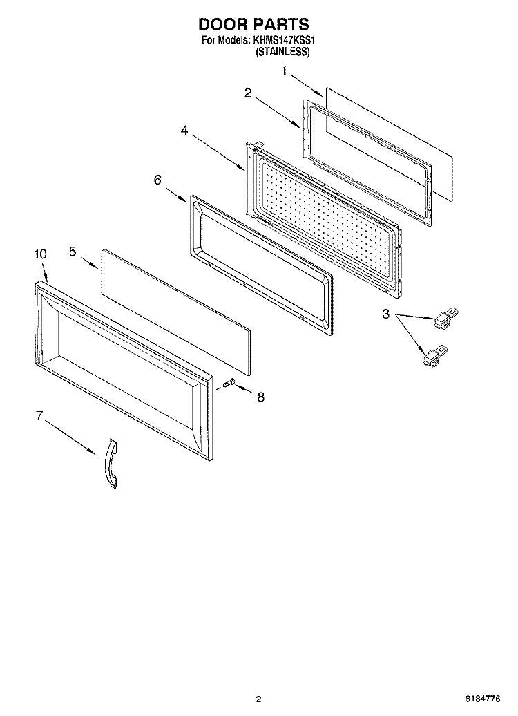 DOOR Diagram and Parts List for KHMS147KSS1  KitchenAid Microwave