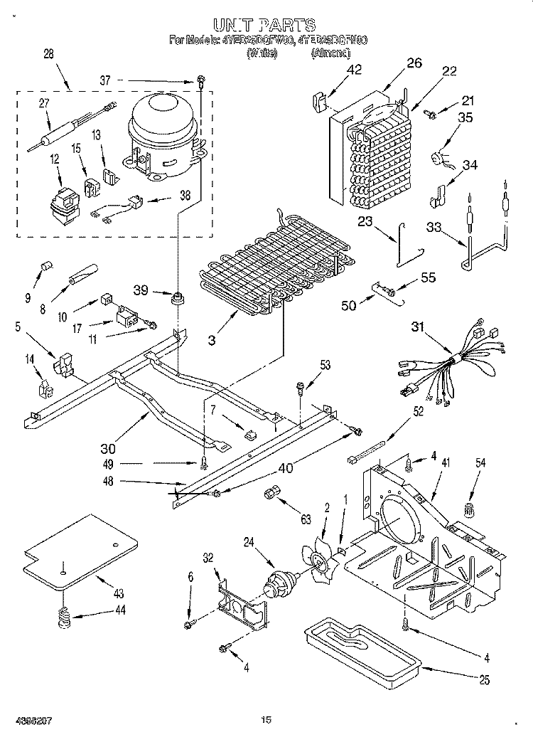 UNIT Diagram and Parts List for 4YED25DQFN00  Whirlpool Refrigerator