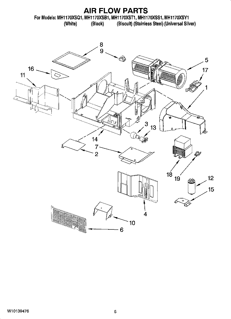 AIR FLOW PARTS Diagram and Parts List for MH1170XSB1  Whirlpool Microwave