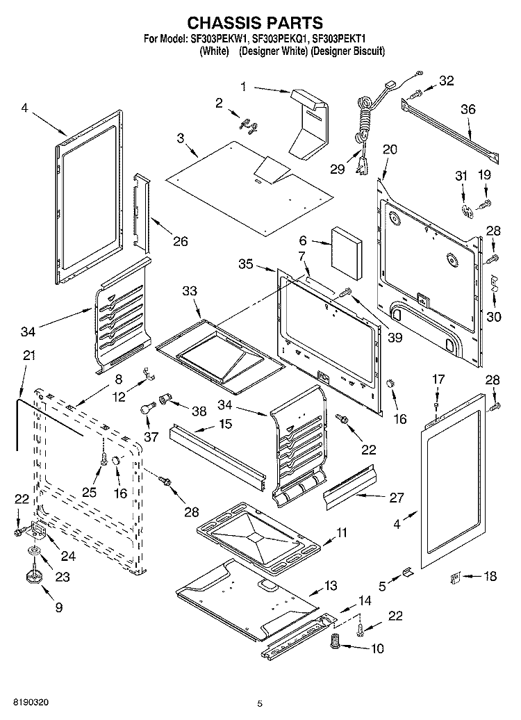 CHASSIS PARTS Diagram and Parts List for SF303PEKT1  Whirlpool Range
